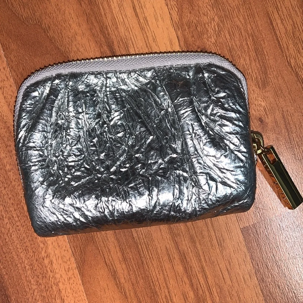Tory Burch “Cracked” Metallic Mini Zip Pouch